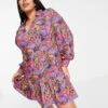 Never Fully Dressed Plus Floral Mini Dress In Purple For Women
