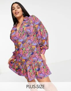 Never Fully Dressed Plus Floral Mini Dress In Purple For Women