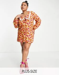 Never Fully Dressed Plus Oversized Collar Mini Dress In Yellow Floral For Women -Never Fully Dressed Sales 202046864 1 yellowfloral 1
