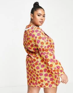Never Fully Dressed Plus Oversized Collar Mini Dress In Yellow Floral For Women -Never Fully Dressed Sales 202046864 3