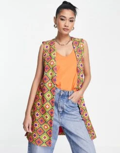 Never Fully Dressed Longline Sleeveless Blazer Co-ord In Pink Geometric Print For Women -Never Fully Dressed Sales 202047941 1 pinkgeometric 1