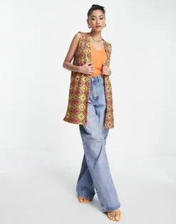 Never Fully Dressed Longline Sleeveless Blazer Co-ord In Pink Geometric Print For Women -Never Fully Dressed Sales 202047941 3