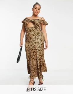 Never Fully Dressed Plus Frill Sleeve Cut-out Maxi Dress In Leopard For Women -Never Fully Dressed Sales 203268951 1 leopard 1