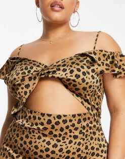 Never Fully Dressed Plus Frill Sleeve Cut-out Maxi Dress In Leopard For Women -Never Fully Dressed Sales 203268951 3