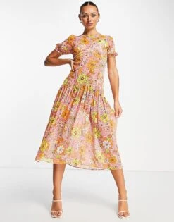 Never Fully Dressed Pink Leopard Floral Midi Dress For Women Multi -Never Fully Dressed Sales 203518379 1 multi 1