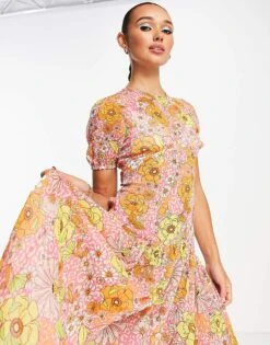 Never Fully Dressed Pink Leopard Floral Midi Dress For Women Multi -Never Fully Dressed Sales 203518379 3