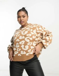 Never Fully Dressed Plus Knitted Jumper Co-ord In Leopard Print For Women