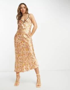 Never Fully Dressed Satin Slip Dress In Paisley Print For Women