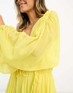 Never Fully Dressed Balloon Sleeve Tie Maxi Dress In Yellow For Women -Never Fully Dressed Sales 204514573 3