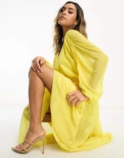 Never Fully Dressed Balloon Sleeve Tie Maxi Dress In Yellow For Women -Never Fully Dressed Sales 204514573 4