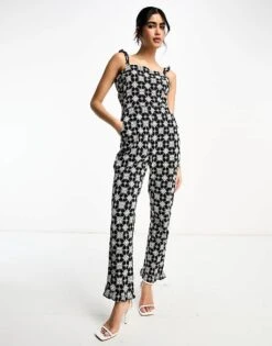 Never Fully Dressed Broderie Jumpsuit In Monochrome Print For Women Mono Broderie