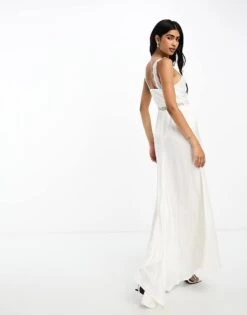 Never Fully Dressed Bridal Lace Satin Fishtail Maxi Dress In Ivory For Women -Never Fully Dressed Sales 204725638 4
