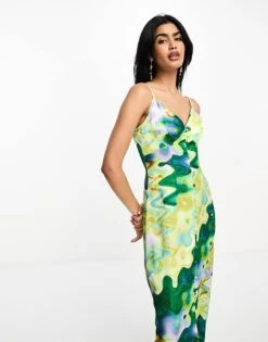 Never Fully Dressed Satin Midaxi Dress In Green Marble Print For Women -Never Fully Dressed Sales 205002886 1 greenmarble 1