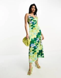 Never Fully Dressed Satin Midaxi Dress In Green Marble Print For Women -Never Fully Dressed Sales 205002886 4