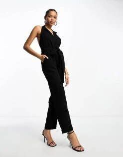 Never Fully Dressed Tailored Wrap Jumpsuit In Black For Women