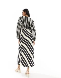 Never Fully Dressed Crochet Balloon Sleeve Maxi Dress In Monochrome Stripe For Women Monohrome -Never Fully Dressed Sales 205978144 4