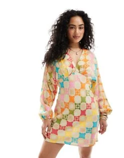 Never Fully Dressed Flared Sleeve Mini Dress In Bright Print For Women Multi -Never Fully Dressed Sales 206166617 3