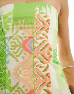 Never Fully Dressed Longline Strapless Top Co-ord In Green Abstract Print For Women -Never Fully Dressed Sales 206167015 3