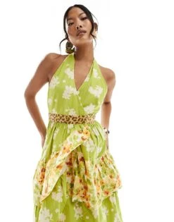 Never Fully Dressed Petite Contrast Ruffle Maxi Dress In Leopard Floral For Women -Never Fully Dressed Sales 206191772 3