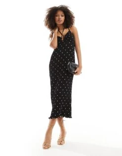 Never Fully Dressed Cross Neck Gold Fleck Plisse Midaxi Dress In Black For Women -Never Fully Dressed Sales 206404150 1 black 1