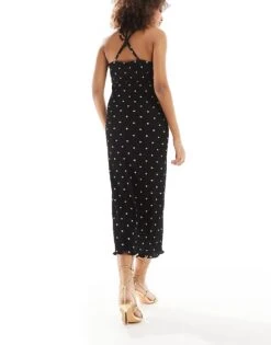 Never Fully Dressed Cross Neck Gold Fleck Plisse Midaxi Dress In Black For Women -Never Fully Dressed Sales 206404150 3