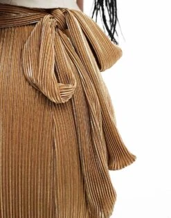 Never Fully Dressed Jaspre Plisse Midi Skirt In Gold For Women -Never Fully Dressed Sales 206404210 5