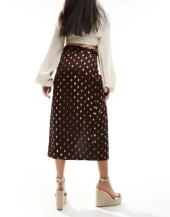Never Fully Dressed Jaspre Gold Fleck Midi Skirt In Chocolate For Women -Never Fully Dressed Sales 206404211 3