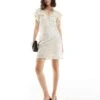 Never Fully Dressed Tilda Metallic Ruffle Mini Dress In Cream For Women Cream/gold