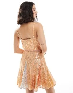 Never Fully Dressed Riri Metallic Spliced Mini Dress In Orange For Women Multi -Never Fully Dressed Sales 206404318 3
