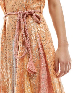 Never Fully Dressed Riri Metallic Spliced Mini Dress In Orange For Women Multi -Never Fully Dressed Sales 206404318 4