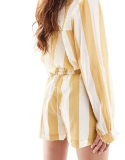 Never Fully Dressed Striped Shorts Co-ord In Neutral Stripe For Women Beige/white -Never Fully Dressed Sales 206404581 5