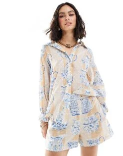 Never Fully Dressed High Waisted Shorts Co-ord In Teapot Print For Women Pastel/cobalt -Never Fully Dressed Sales 206404620 1 pastelcobalt 1