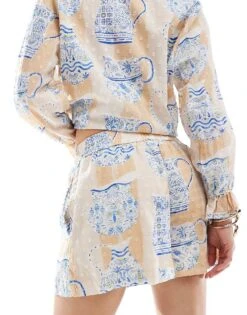 Never Fully Dressed High Waisted Shorts Co-ord In Teapot Print For Women Pastel/cobalt -Never Fully Dressed Sales 206404620 3