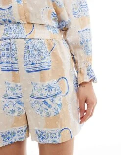 Never Fully Dressed High Waisted Shorts Co-ord In Teapot Print For Women Pastel/cobalt -Never Fully Dressed Sales 206404620 4