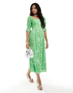 Never Fully Dressed Belle Embroidered Midaxi Dress In Green For Women -Never Fully Dressed Sales 206404660 1 green 1