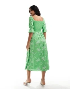 Never Fully Dressed Belle Embroidered Midaxi Dress In Green For Women -Never Fully Dressed Sales 206404660 4