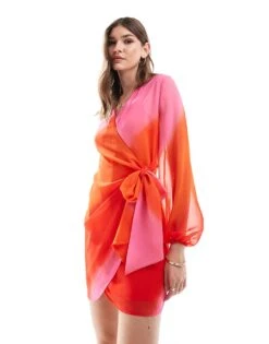 Never Fully Dressed Vienna Ombre Mini Dress In Red And Pink For Women