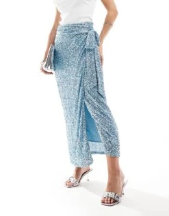 Never Fully Dressed Petite Midaxi Skirt In Pastel Blue Sequin For Women -Never Fully Dressed Sales 206411239 3