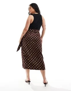 Never Fully Dressed Plus Jaspre Gold Fleck Midi Skirt In Chocolate For Women -Never Fully Dressed Sales 206411924 3