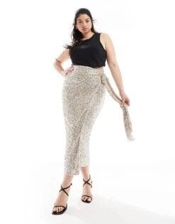 Never Fully Dressed Plus Jaspre Midi Skirt In Silver Sequin For Women