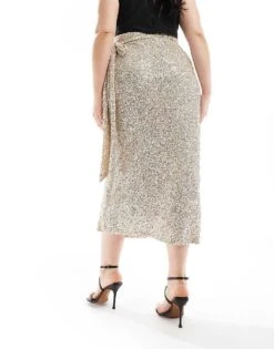 Never Fully Dressed Plus Jaspre Midi Skirt In Silver Sequin For Women -Never Fully Dressed Sales 206411979 3
