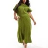 Never Fully Dressed Plus Satin Jacquard Midaxi Dress In Olive For Women