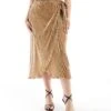Never Fully Dressed Plus Jaspre Plisse Midi Skirt In Gold For Women