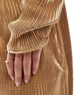 Never Fully Dressed Plus Jem Plisse Midaxi Dress In Gold For Women -Never Fully Dressed Sales 206495794 3