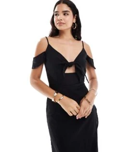 Never Fully Dressed Tie Front Midi Dress In Black For Women -Never Fully Dressed Sales 207007871 1 black 1