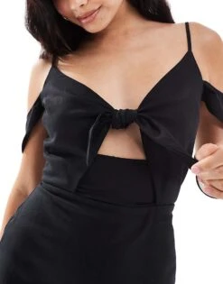 Never Fully Dressed Tie Front Midi Dress In Black For Women -Never Fully Dressed Sales 207007871 3