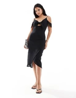 Never Fully Dressed Tie Front Midi Dress In Black For Women -Never Fully Dressed Sales 207007871 4
