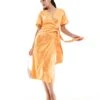 Never Fully Dressed Embossed Satin Midi Dress In Orange For Women