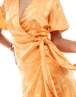 Never Fully Dressed Embossed Satin Midi Dress In Orange For Women -Never Fully Dressed Sales 207007896 3