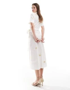 Never Fully Dressed Metallic Wrap Midi Dress In White And Gold For Women White/gold -Never Fully Dressed Sales 207007905 2